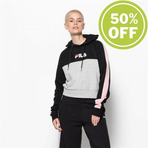 Fila Mikiny Damske Čierne / Svetlo Siva - Wenda Hoodie S Crew Neck Vypredaj - Slovakia 05426-WDES